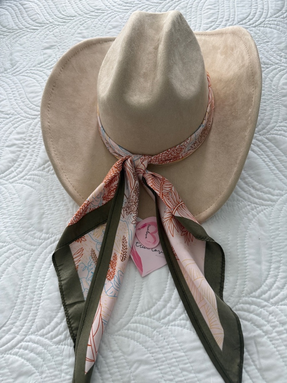 True Love Cowgirl Hat with Printed Scarf Accent